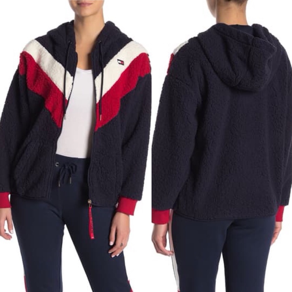 Tommy Hilfiger Chevron Faux Shearling Zip Hoodie